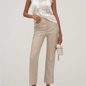 BNWT Anthropologie Beige Straight Leg Pants Faux Leather